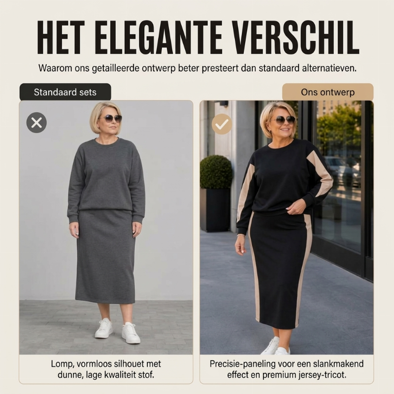 ✈️Gratis verzending✨ Nieuwe Look 💫Elegant 2‑delig dames set sweatshirt + midi rok, comfortabel gebreid ensemble
