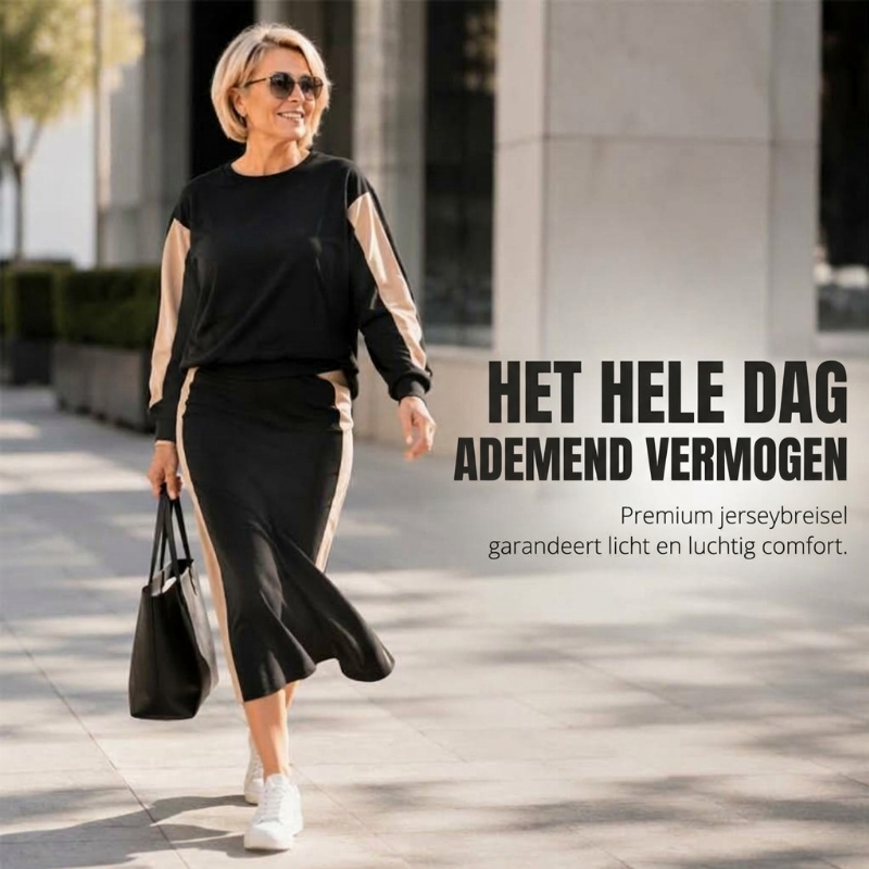 ✈️Gratis verzending✨ Nieuwe Look 💫Elegant 2‑delig dames set sweatshirt + midi rok, comfortabel gebreid ensemble