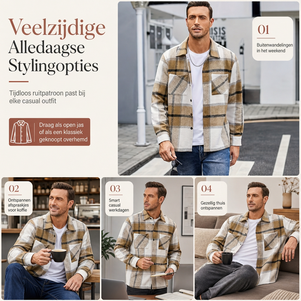 🟫👔 Casual geruit flanellen overhemd voor heren ✨ Zacht & comfortabel! 🎉
