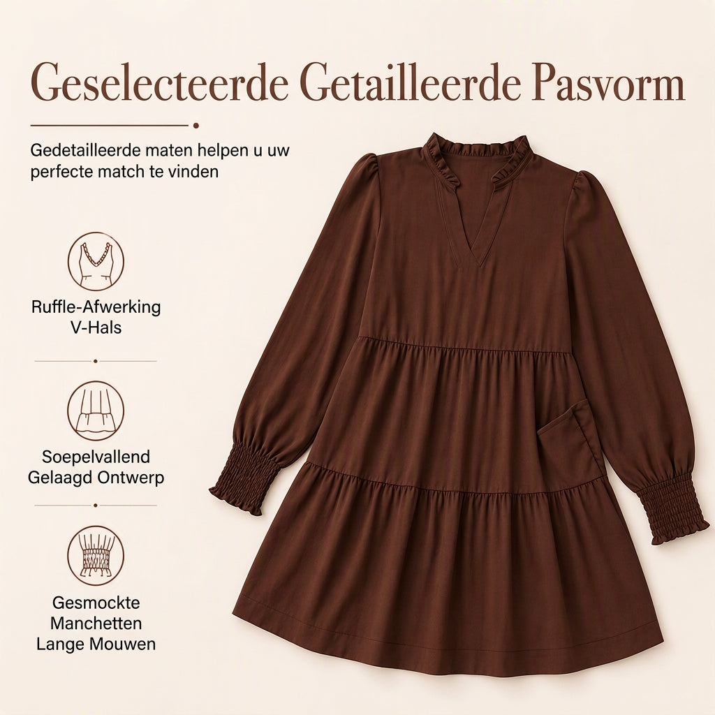 ✨ Trendy Favoriet 💕 Dames Mini-Jurk met V-Hals & Gelaagde Volants – Vrouwelijk, Speels & Elegant 👗