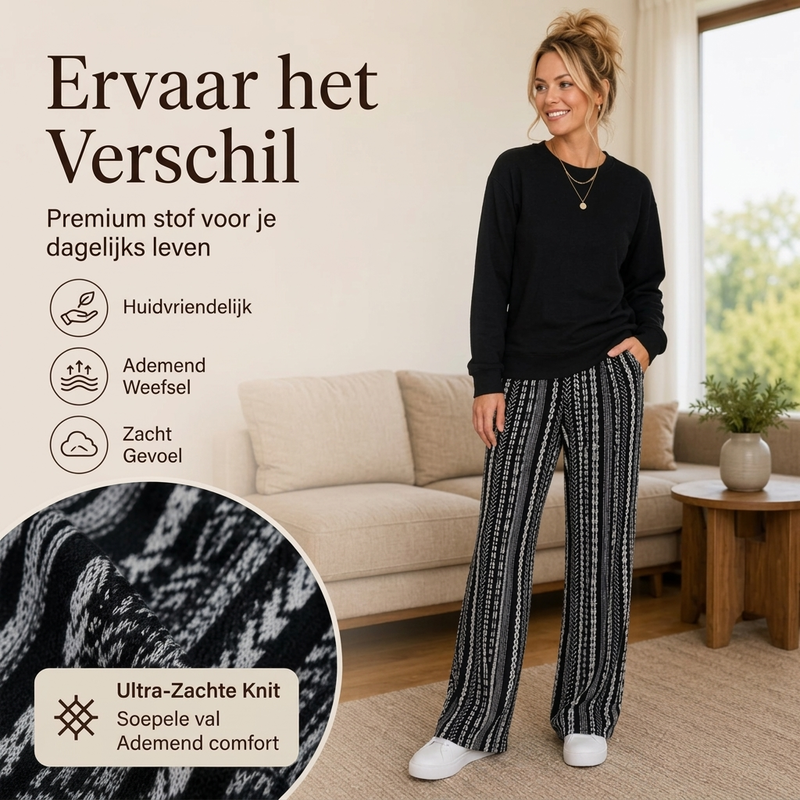 🔥Gratis verzending✈️Vrouwen Casual Set: Ronde Hals Top & Bedrukte Broek – Relaxed Kleurrijk en Complete Outfit