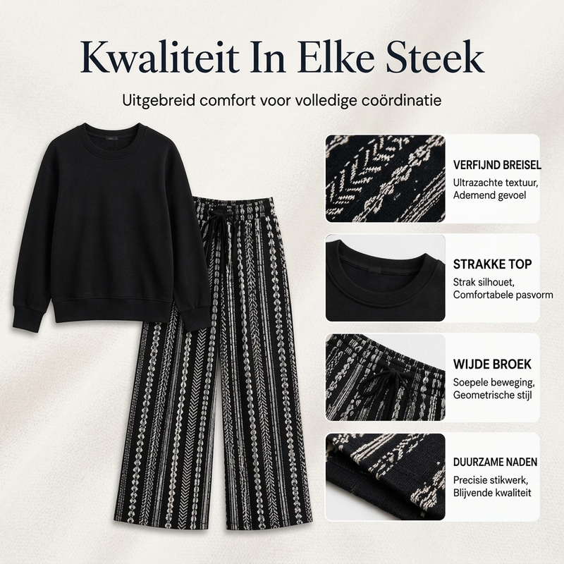 🔥Gratis verzending✈️Vrouwen Casual Set: Ronde Hals Top & Bedrukte Broek – Relaxed Kleurrijk en Complete Outfit