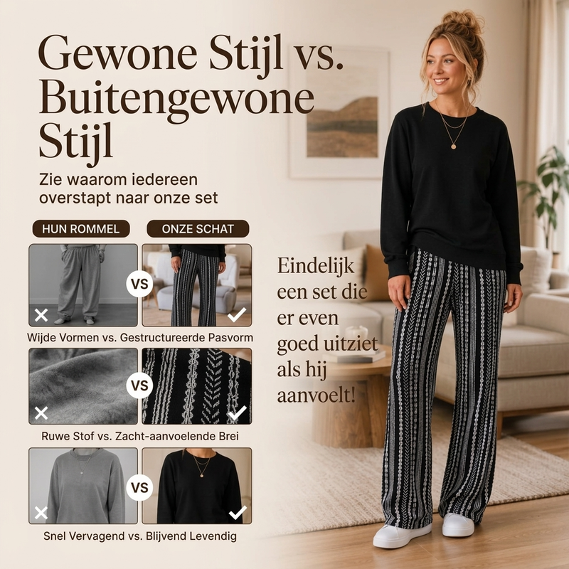 🔥Gratis verzending✈️Vrouwen Casual Set: Ronde Hals Top & Bedrukte Broek – Relaxed Kleurrijk en Complete Outfit