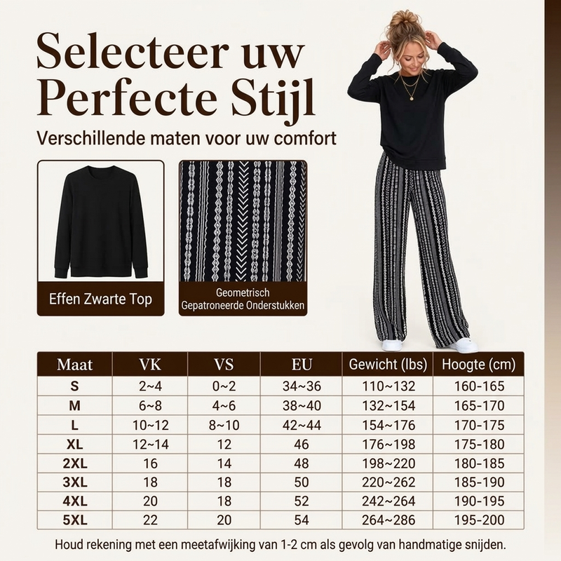🔥Gratis verzending✈️Vrouwen Casual Set: Ronde Hals Top & Bedrukte Broek – Relaxed Kleurrijk en Complete Outfit