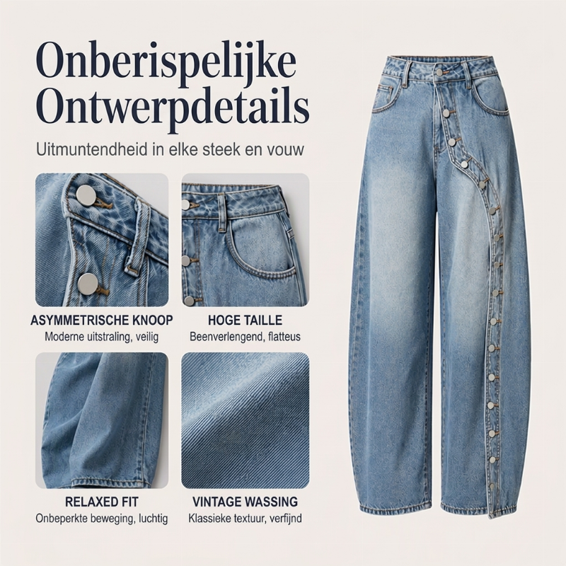 👖😍Dames Vintage Wijde Jeans met Knoppen aan de Zijkant