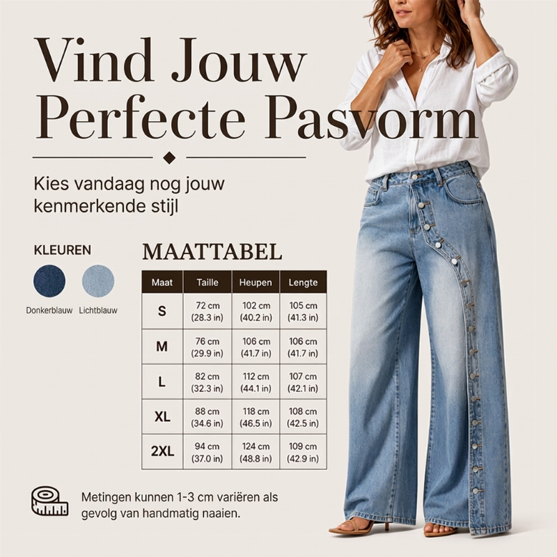 👖😍Dames Vintage Wijde Jeans met Knoppen aan de Zijkant