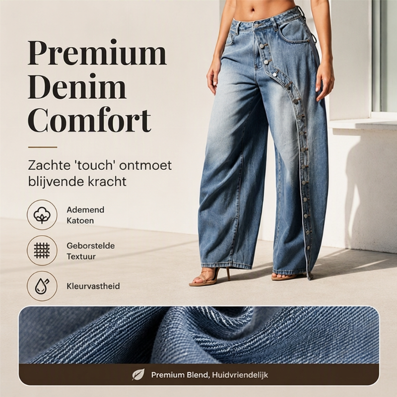 👖😍Dames Vintage Wijde Jeans met Knoppen aan de Zijkant