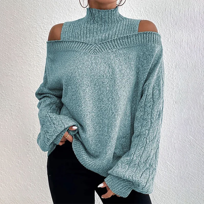 ✨ Elegante Herfstlook 🍂 Dames Gebreide Trui met Col & Off-Shoulder Design – Trendy, Comfortabel & Vrouwelijk 🤍