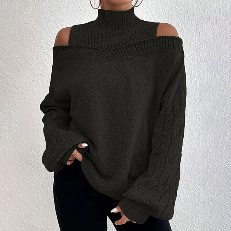 ✨ Elegante Herfstlook 🍂 Dames Gebreide Trui met Col & Off-Shoulder Design – Trendy, Comfortabel & Vrouwelijk 🤍