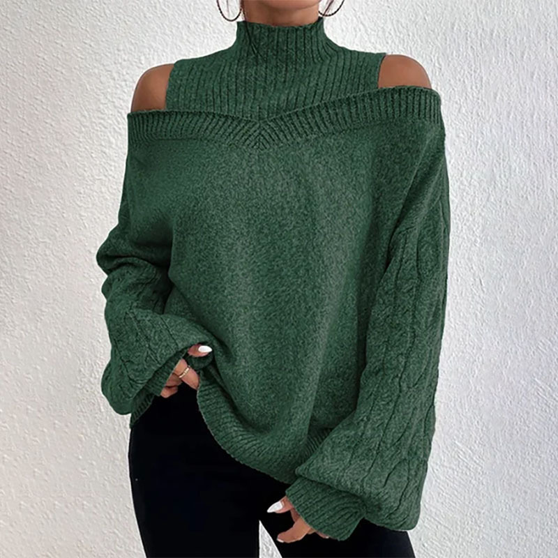 ✨ Elegante Herfstlook 🍂 Dames Gebreide Trui met Col & Off-Shoulder Design – Trendy, Comfortabel & Vrouwelijk 🤍