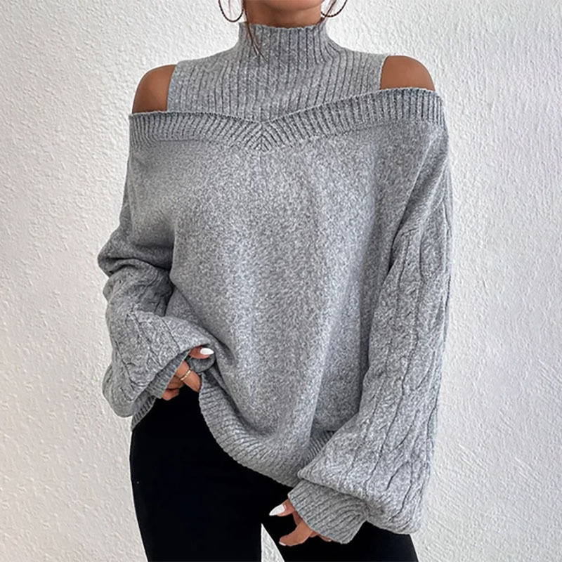 ✨ Elegante Herfstlook 🍂 Dames Gebreide Trui met Col & Off-Shoulder Design – Trendy, Comfortabel & Vrouwelijk 🤍