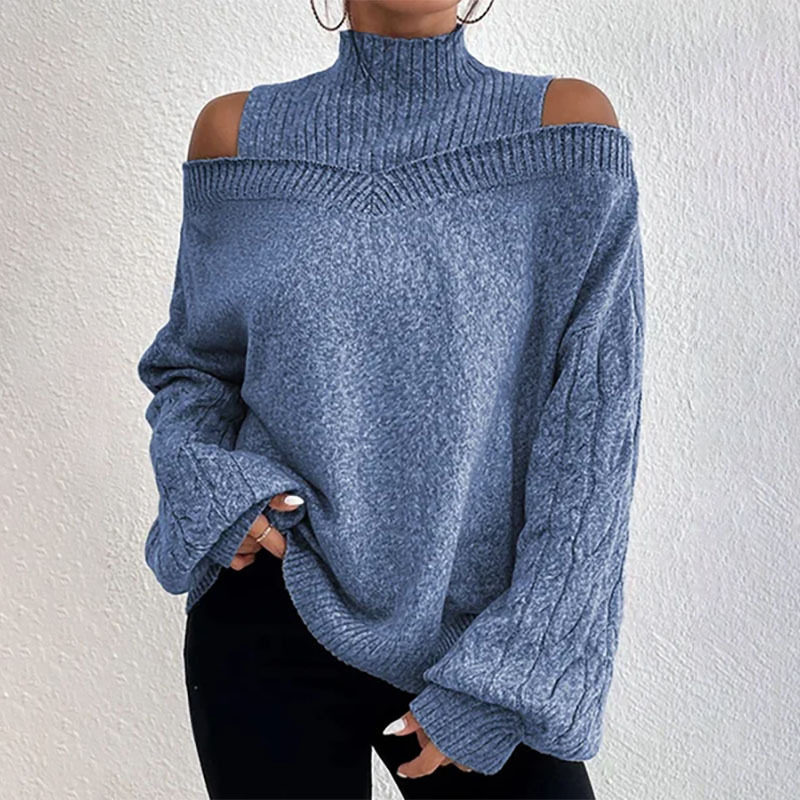 ✨ Elegante Herfstlook 🍂 Dames Gebreide Trui met Col & Off-Shoulder Design – Trendy, Comfortabel & Vrouwelijk 🤍