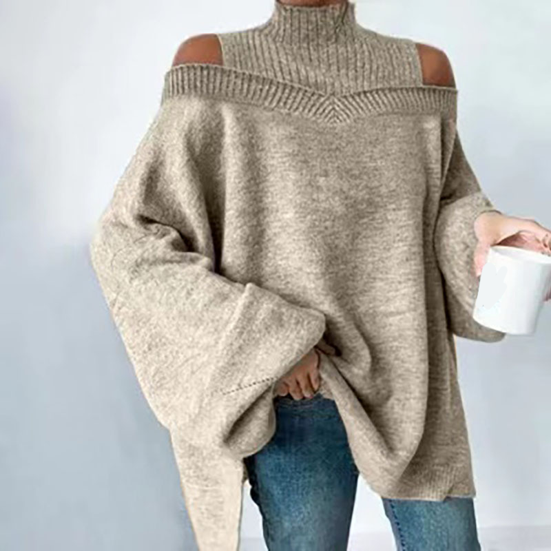 ✨ Elegante Herfstlook 🍂 Dames Gebreide Trui met Col & Off-Shoulder Design – Trendy, Comfortabel & Vrouwelijk 🤍