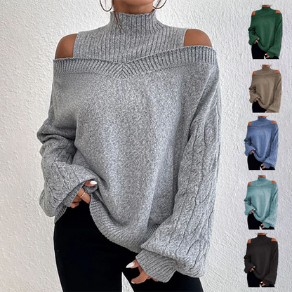✨ Elegante Herfstlook 🍂 Dames Gebreide Trui met Col & Off-Shoulder Design – Trendy, Comfortabel & Vrouwelijk 🤍