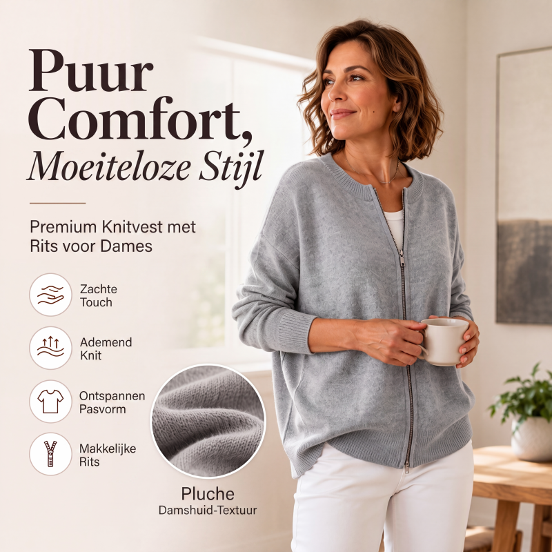 🔥Gratis verzending✈️ Casual Dames Gebreide Jas met Rits – Comfortabel, Zacht & Makkelijk te Combineren 🧥