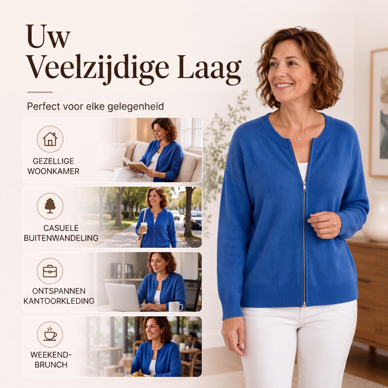 🔥Gratis verzending✈️ Casual Dames Gebreide Jas met Rits – Comfortabel, Zacht & Makkelijk te Combineren 🧥