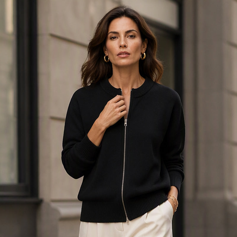 🔥Gratis verzending✈️ Casual Dames Gebreide Jas met Rits – Comfortabel, Zacht & Makkelijk te Combineren 🧥
