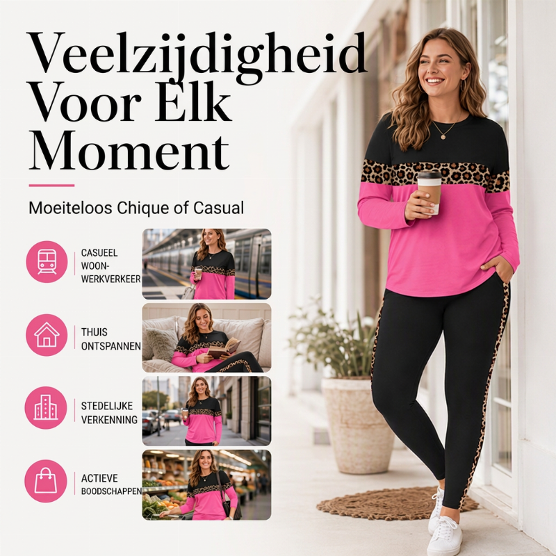 🔥 Tijdelijke Korting ✨ Dames Luipaardprint 2-Delige Set 🐆 Casual Comfortabele Outfit met Trendy Look