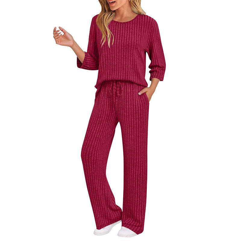 ✨ Elegante Comfort Set 🤍 Dames Geribbelde Gebreide Top & Rechte Broek – Stijlvol, Zacht & Perfecte Pasvorm