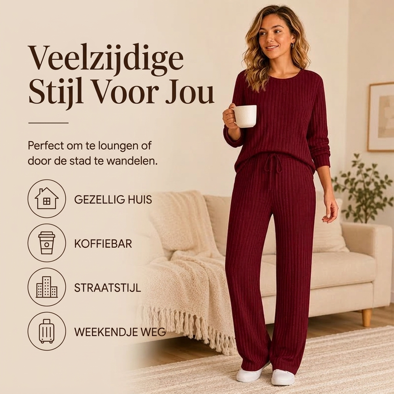 ✨ Elegante Comfort Set 🤍 Dames Geribbelde Gebreide Top & Rechte Broek – Stijlvol, Zacht & Perfecte Pasvorm