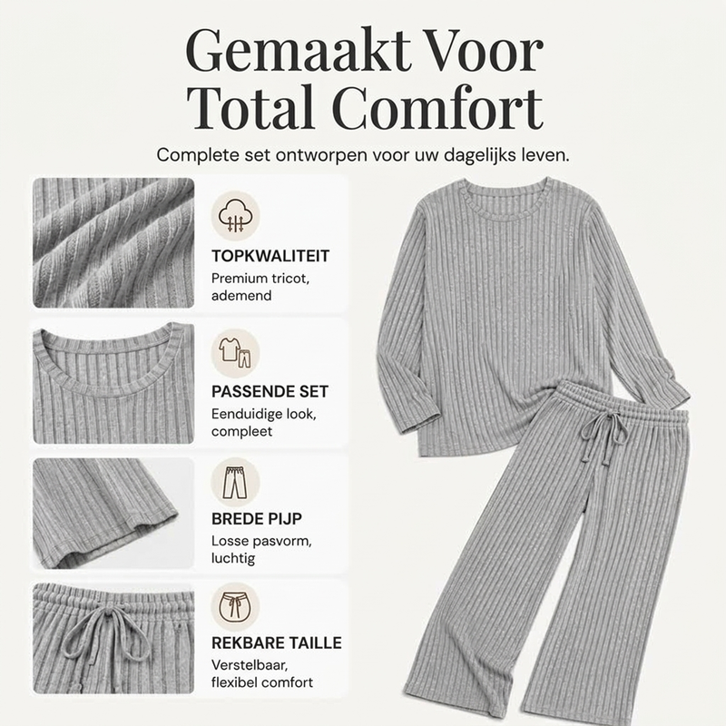 ✨ Elegante Comfort Set 🤍 Dames Geribbelde Gebreide Top & Rechte Broek – Stijlvol, Zacht & Perfecte Pasvorm