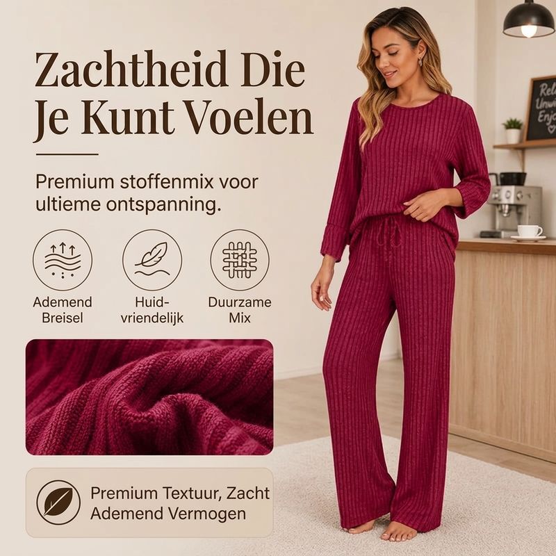 ✨ Elegante Comfort Set 🤍 Dames Geribbelde Gebreide Top & Rechte Broek – Stijlvol, Zacht & Perfecte Pasvorm