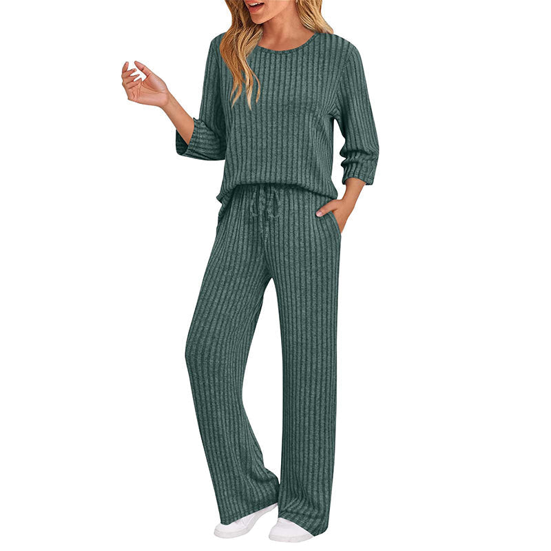 ✨ Elegante Comfort Set 🤍 Dames Geribbelde Gebreide Top & Rechte Broek – Stijlvol, Zacht & Perfecte Pasvorm