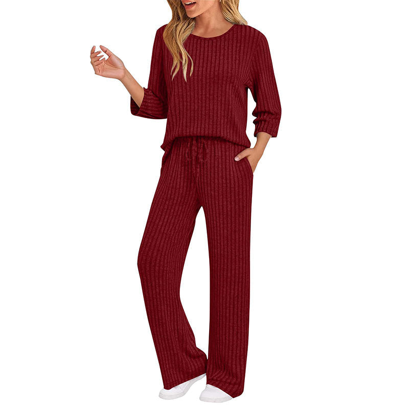 ✨ Elegante Comfort Set 🤍 Dames Geribbelde Gebreide Top & Rechte Broek – Stijlvol, Zacht & Perfecte Pasvorm