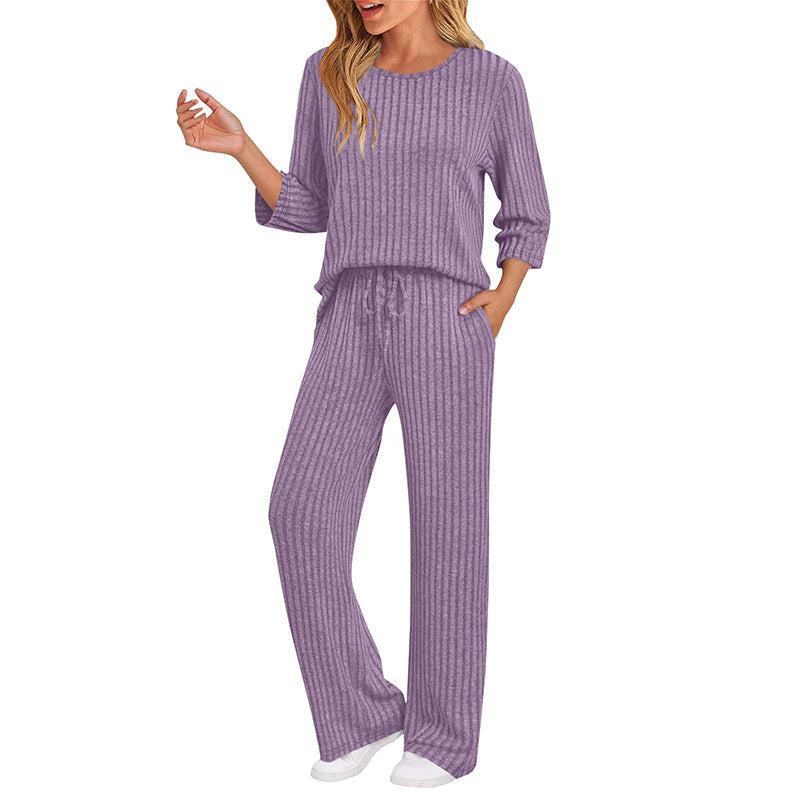 ✨ Elegante Comfort Set 🤍 Dames Geribbelde Gebreide Top & Rechte Broek – Stijlvol, Zacht & Perfecte Pasvorm