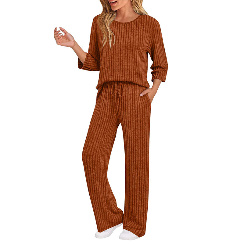 ✨ Elegante Comfort Set 🤍 Dames Geribbelde Gebreide Top & Rechte Broek – Stijlvol, Zacht & Perfecte Pasvorm