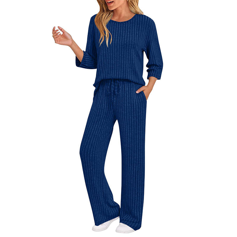 ✨ Elegante Comfort Set 🤍 Dames Geribbelde Gebreide Top & Rechte Broek – Stijlvol, Zacht & Perfecte Pasvorm