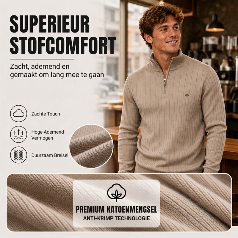 🔥Gratis verzending✈️Casual heren gebreide trui met mockhals en halve rits