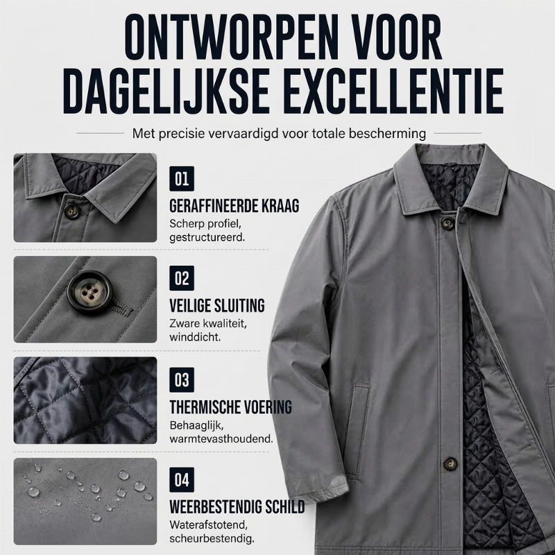 🔥Gratis verzending✈️Waterafstotende gewatteerde trenchcoat voor heren