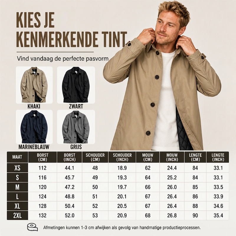 🔥Gratis verzending✈️Waterafstotende gewatteerde trenchcoat voor heren