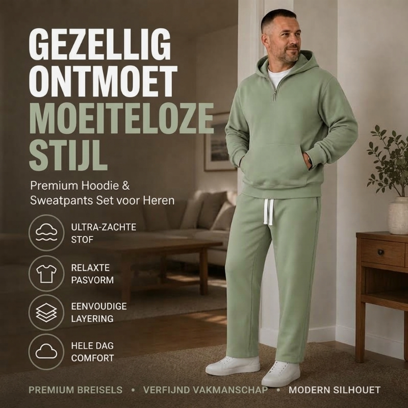 🔥Gratis verzending✈️ Heren Casual Half-Zip Hoodie & Wijde Broek Set – Comfortabele Streetwear Look voor Elke Dag