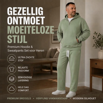 🔥Gratis verzending✈️ Heren Casual Half-Zip Hoodie & Wijde Broek Set – Comfortabele Streetwear Look voor Elke Dag