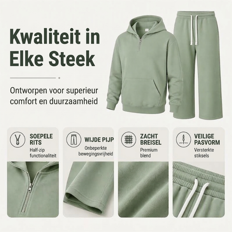 🔥Gratis verzending✈️ Heren Casual Half-Zip Hoodie & Wijde Broek Set – Comfortabele Streetwear Look voor Elke Dag