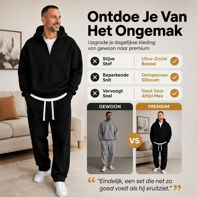 🔥Gratis verzending✈️ Heren Casual Half-Zip Hoodie & Wijde Broek Set – Comfortabele Streetwear Look voor Elke Dag