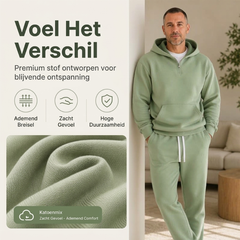 🔥Gratis verzending✈️ Heren Casual Half-Zip Hoodie & Wijde Broek Set – Comfortabele Streetwear Look voor Elke Dag