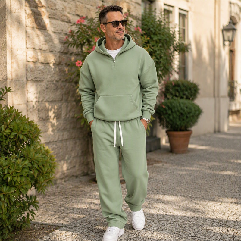 🔥Gratis verzending✈️ Heren Casual Half-Zip Hoodie & Wijde Broek Set – Comfortabele Streetwear Look voor Elke Dag
