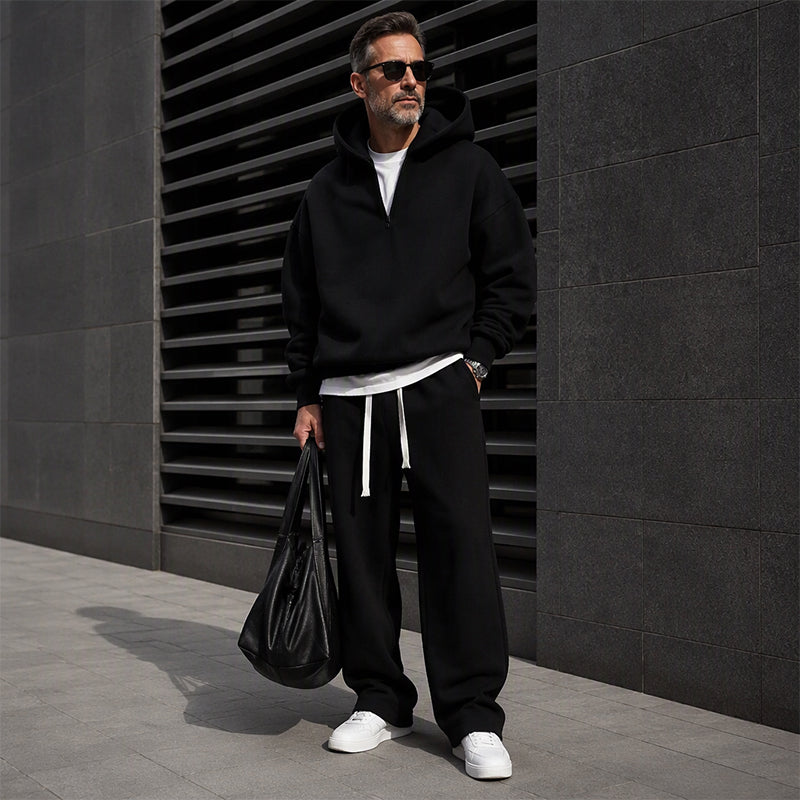 🔥Gratis verzending✈️ Heren Casual Half-Zip Hoodie & Wijde Broek Set – Comfortabele Streetwear Look voor Elke Dag