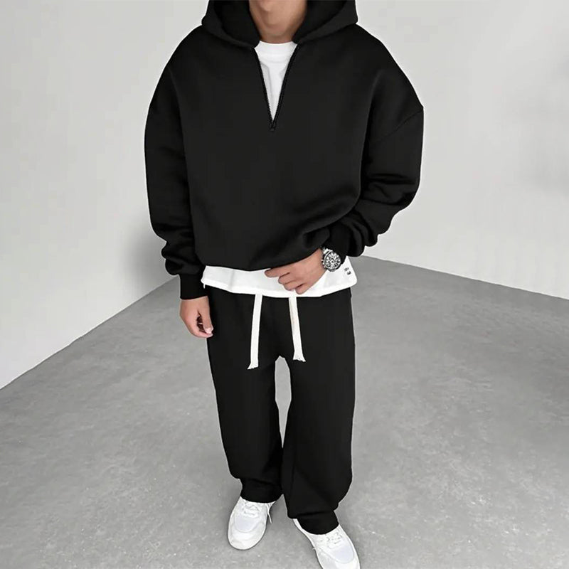 🔥Gratis verzending✈️ Heren Casual Half-Zip Hoodie & Wijde Broek Set – Comfortabele Streetwear Look voor Elke Dag