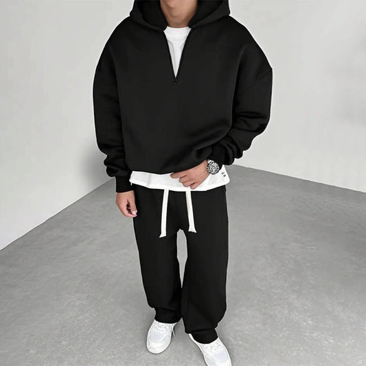 🔥Gratis verzending✈️ Heren Casual Half-Zip Hoodie & Wijde Broek Set – Comfortabele Streetwear Look voor Elke Dag