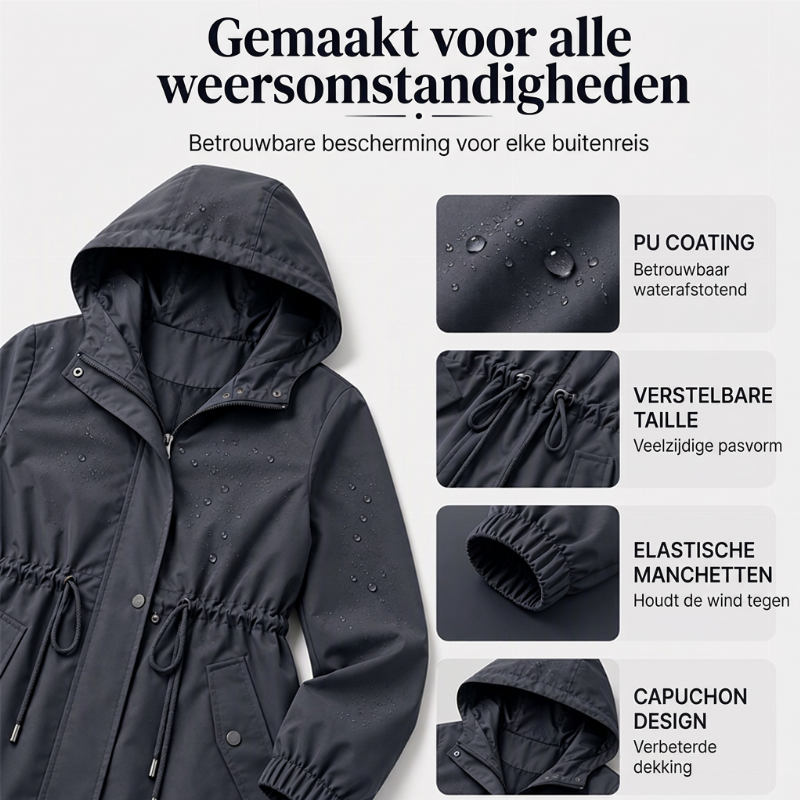 🔥Gratis verzending✈️Dames windjack met capuchon en halflange lengte