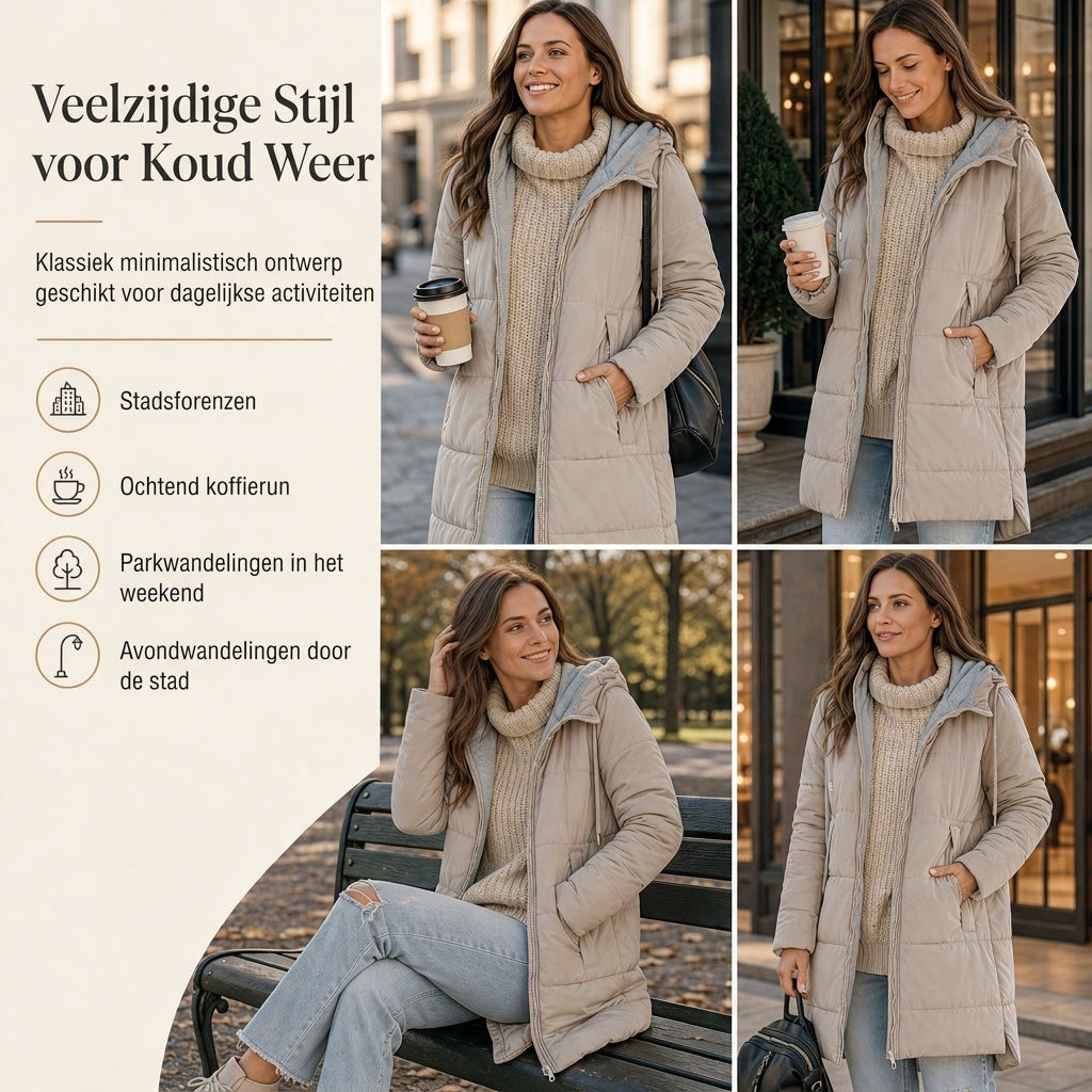 🔥Gratis verzending✈️Slim-fit lange gewatteerde jas met capuchon, effen kleur, met zakken voor de winter