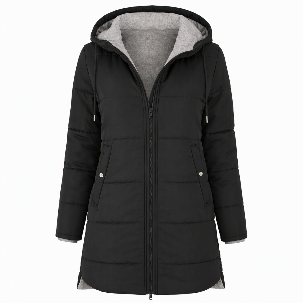 🔥Gratis verzending✈️Slim-fit lange gewatteerde jas met capuchon, effen kleur, met zakken voor de winter