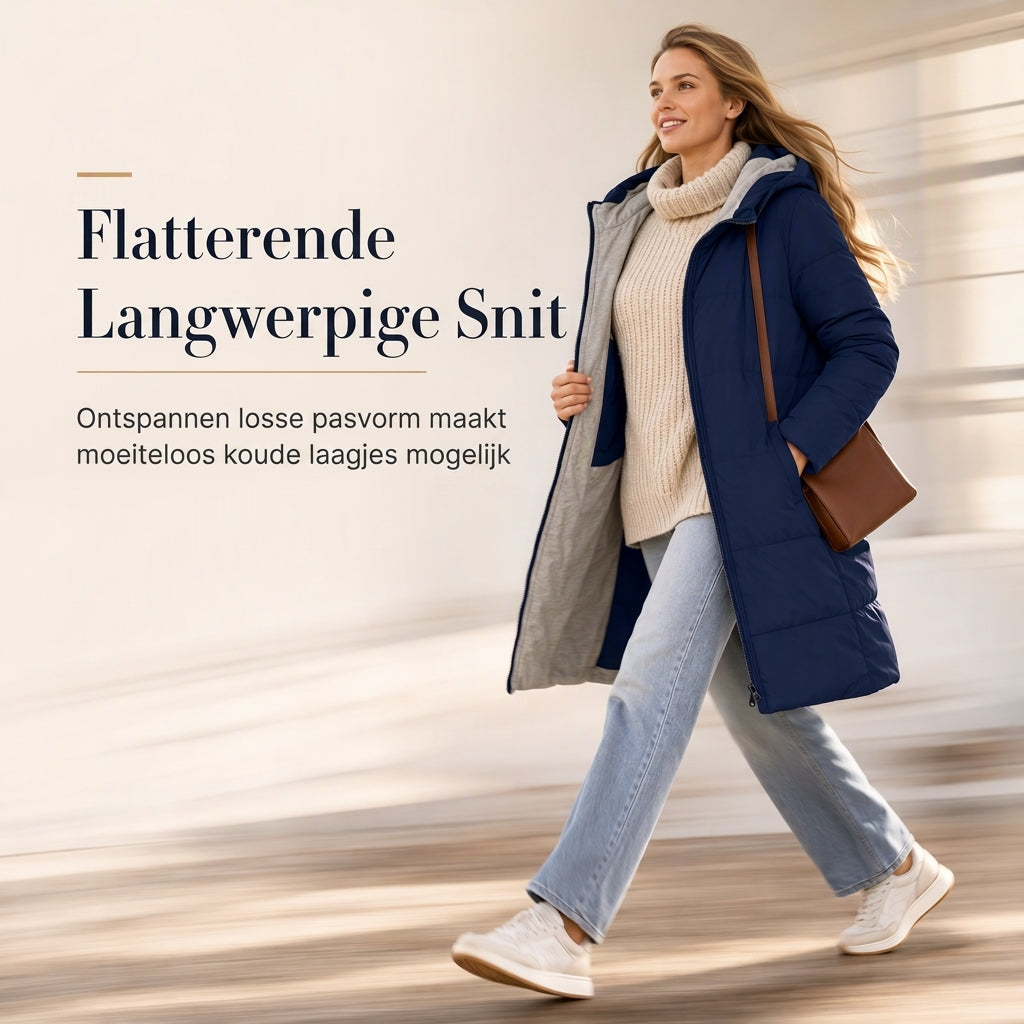 🔥Gratis verzending✈️Slim-fit lange gewatteerde jas met capuchon, effen kleur, met zakken voor de winter