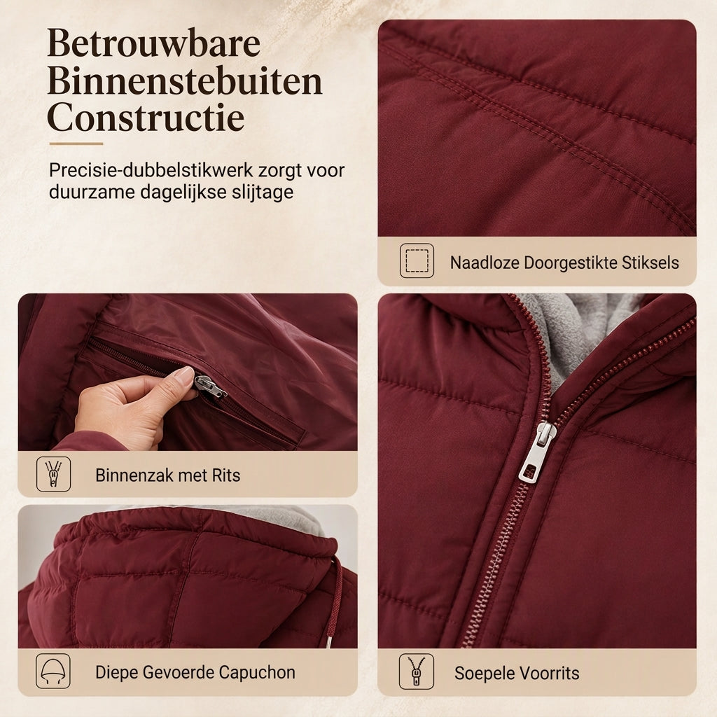 🔥Gratis verzending✈️Slim-fit lange gewatteerde jas met capuchon, effen kleur, met zakken voor de winter