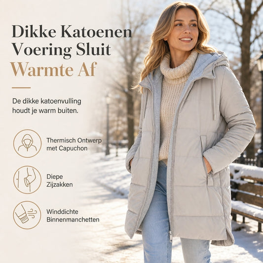 🔥Gratis verzending✈️Slim-fit lange gewatteerde jas met capuchon, effen kleur, met zakken voor de winter