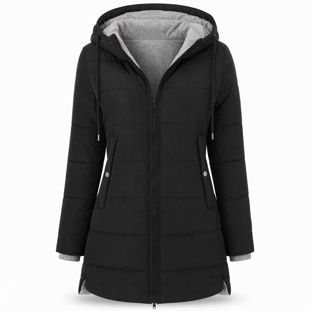🔥Gratis verzending✈️Slim-fit lange gewatteerde jas met capuchon, effen kleur, met zakken voor de winter